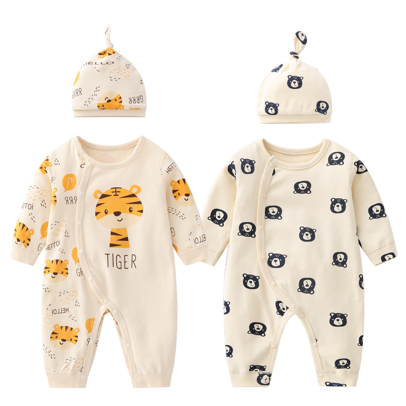 Baby Tiger Boneless Four Seasons Jaysuit Side Open Long Sleeve Baby Jaysuit Class A Pure Cotton Newborn Baby Clothes