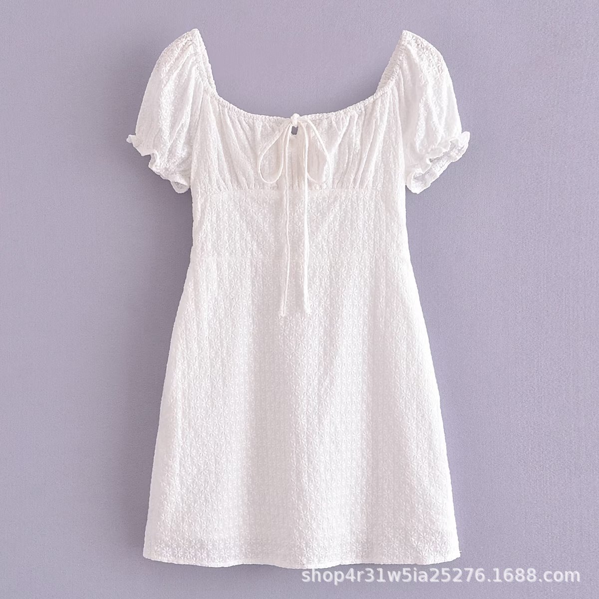 Cross-border wholesale 2023 autumn new niche square collar Hepburn style embroidery fashion age-reducing holiday style dress