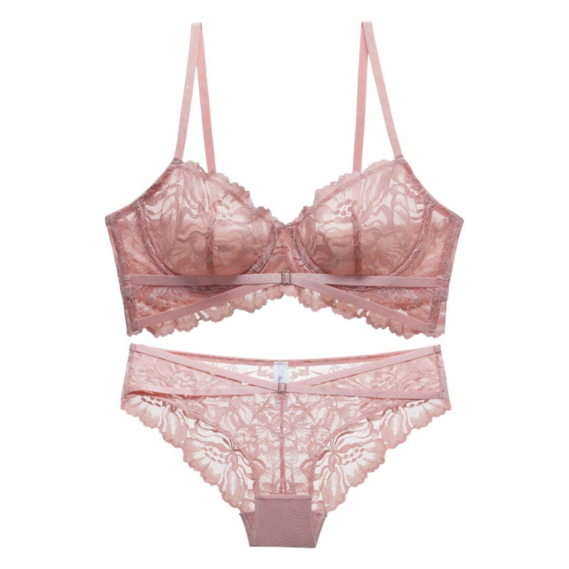 French Style Underwear Women's Sexy Breathable Ultra-thin Lace Bra Set Push-up Comfortable Big Chest Small Bra