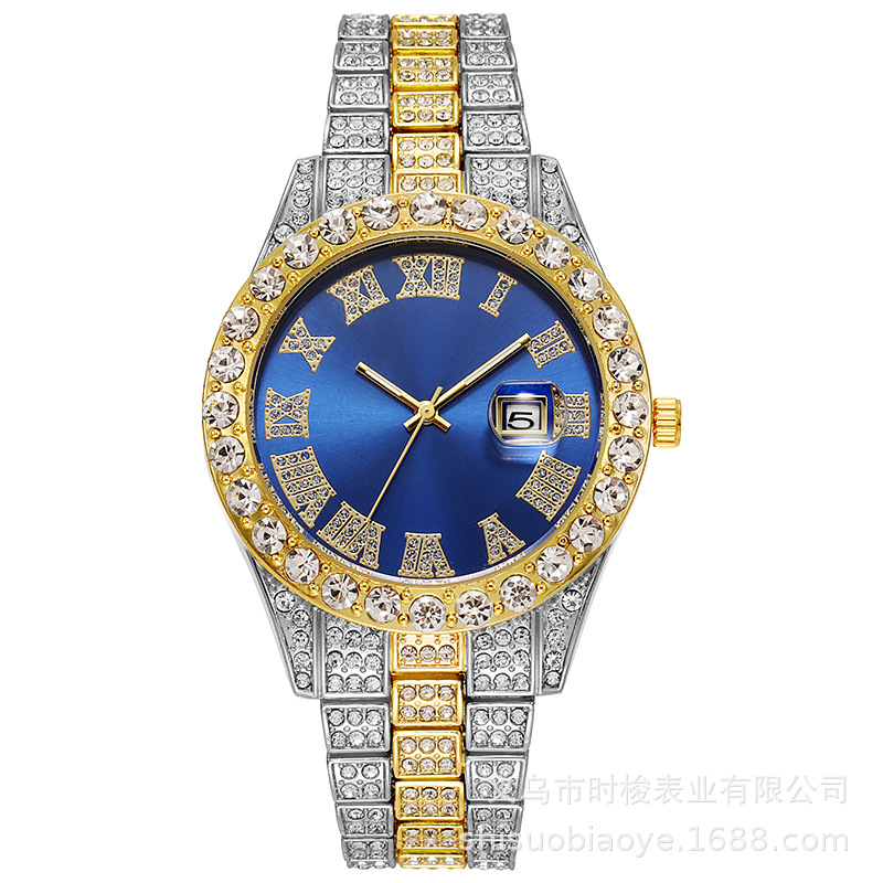 Picture of Hiphop Watch European and American Explosions Men's Steel Band Hip Hop Roman Graduated Diamond Set Calendar Men's Quartz Watch