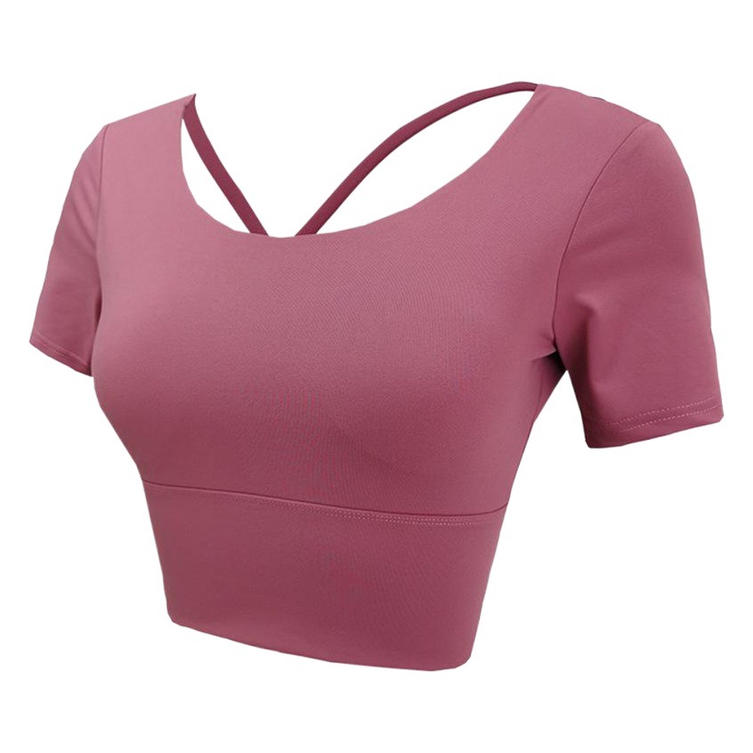 Beautiful Back Yoga Clothes for Women with Padded Vest, Navel-Baring, Quick-Drying, Elastic Sports Bra, Short-Sleeved Fitness Clothes, Breathable and Quick-Drying