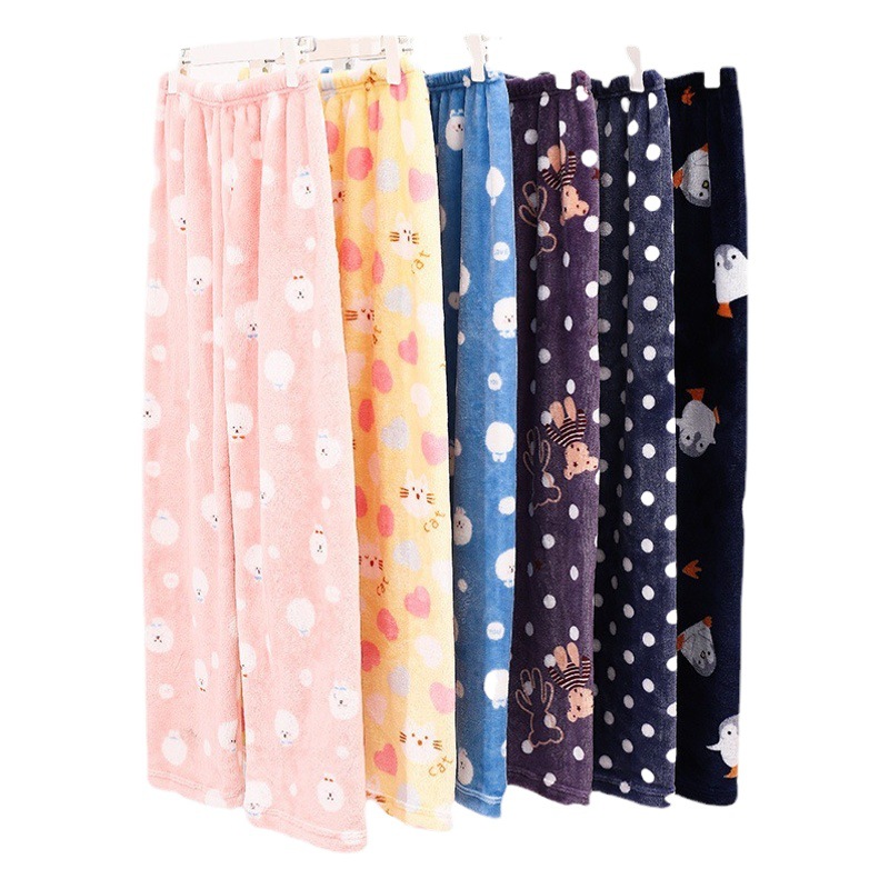 Autumn and Winter Women's Flannel Pajama Pants, Coral Fleece Home Pants, One-Piece Drop Shipping, Warm and Sweet Home Wear