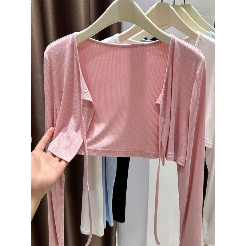 Pink Strap Modal Shawl Outer Strap Skirt Cardigan Thin Women's Summer Sunscreen Short Small Blouse Jacket