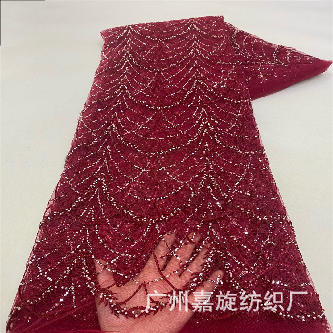 Curved Line Sequin Embroider Lace Fabric Bridal Toast Dress Children's Clothing Tutu Skirt Dress Hair Hat Embroidered Cloth