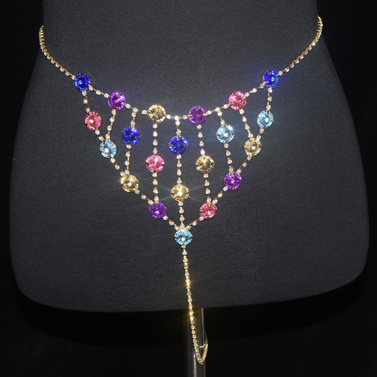 Picture of European and American body chain jewelry sexy personality color large accessories rhinestone beach bra underwear show body chain