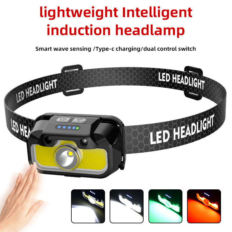 2023 new LED high-power outdoor running sensor headlamp Type-c rechargeable strong light COB portable fishing lamp