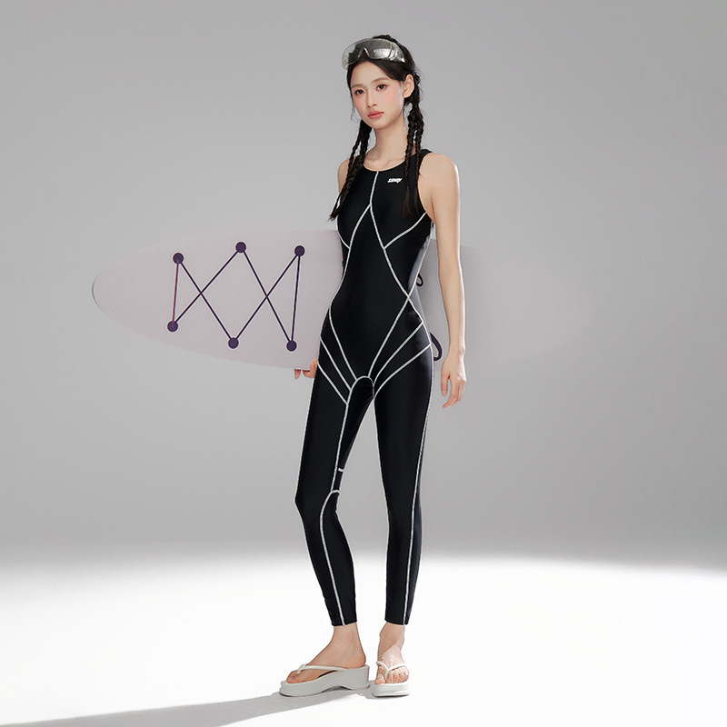 Racing Swimsuit for Women 2024 New One-Piece Long Pants Body-Shaping Slimming Tummy-Covering Sports Conservative Outdoor Surfing Wetsuit