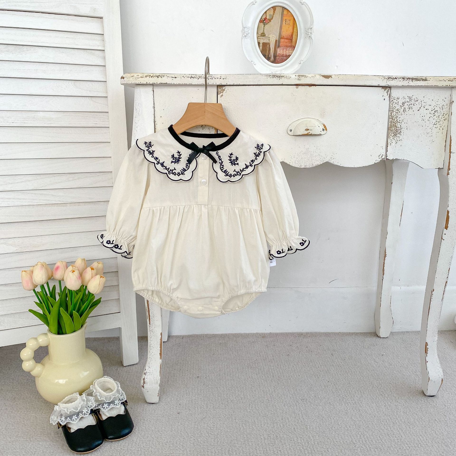 Picture of Autumn New 1-3 Years Old Baby Girl Baby Clothes Embroidered Contrast Color Long Sleeve Harper Simple Outfit Jumpsuit