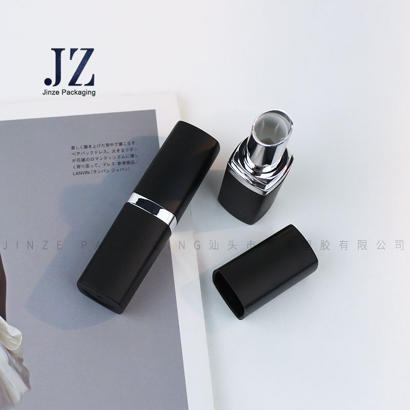Jinze square buckle black tube matte with middle ring men's lipstick tube lipstick empty tube packing material 11.1mm