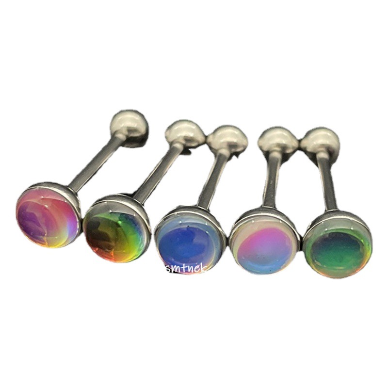 SMTNEK Titanium Steel Aurora Gradient Tongue Stud External Thread Rod Stainless Steel Piercing Jewelry