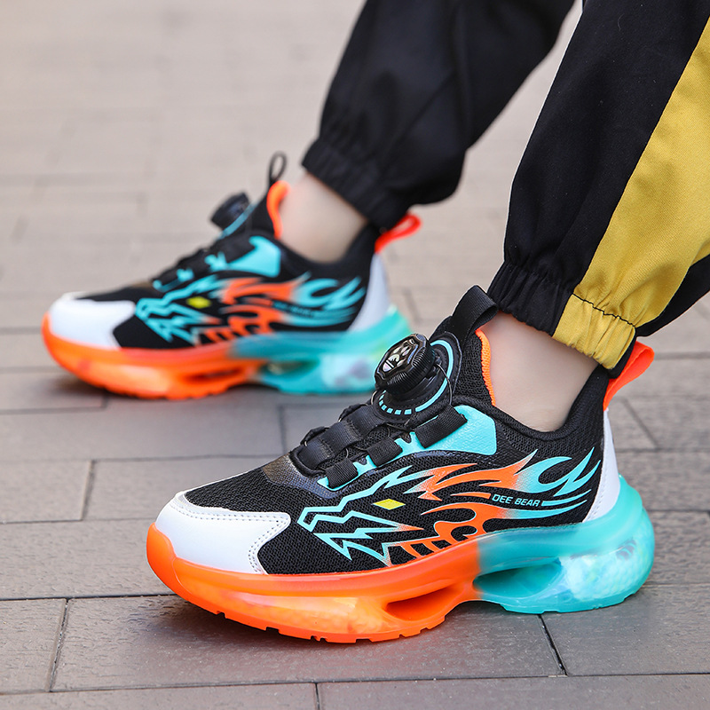 Boys' Shoes 2025 Spring and Autumn New Mesh Children's Sports Shoes Rotating Buckle Student Middle and Large Boys Running Shoes
