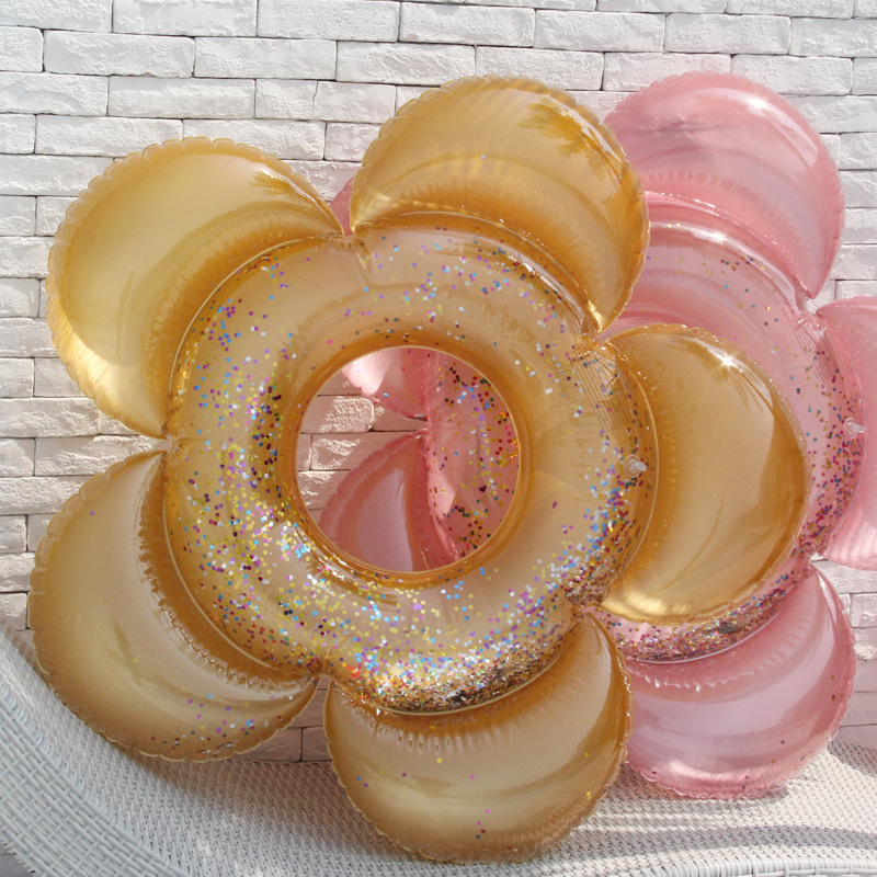 Sequins Golden Flower Swimming Ring Adult Holiday Photo Inflatable Floating Flower Swimming Ring
