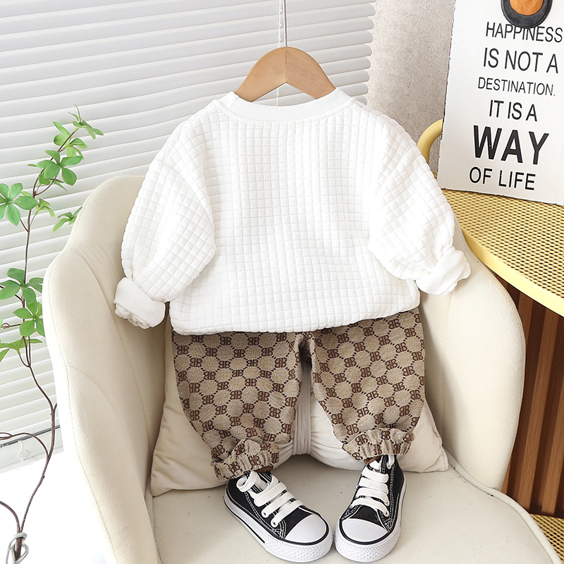 Picture of Cool handsome boys autumn new cartoon rabbit printed long sleeve round neck full printed trousers two-piece suit factory wholesale
