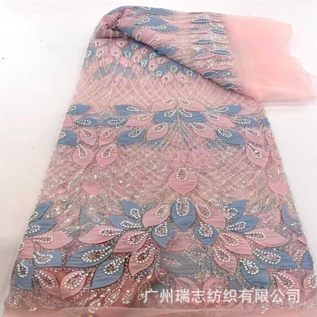 Picture of Spot Lace Sequin Embroidered Cloth 3D Laser Flower Embroider Bead Tube Embroider Performance Dress Dress Fabric