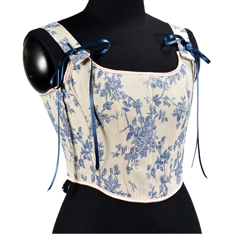 2203 French Orchid Print Strap Fishbone Bra Short Vest Boder Crop Early Spring New Cross-Border