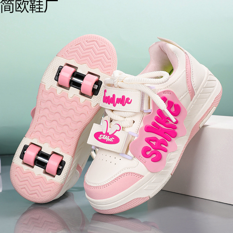Cross-border generation children's four-wheel heloo shoes boys and girls adult bursting shoes flying shoelace wheels shoes women's school