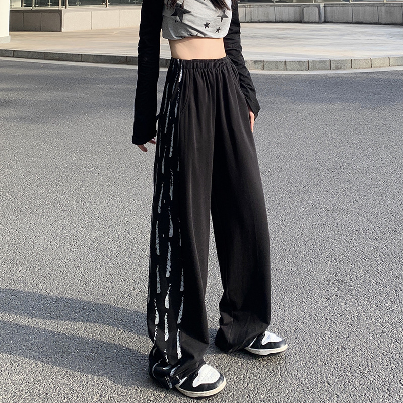 Brand 2022 Autumn Hong Kong Style Artistic Retro Women's Trousers Wide Leg Pants High Waist Casual Pants Primary Supply