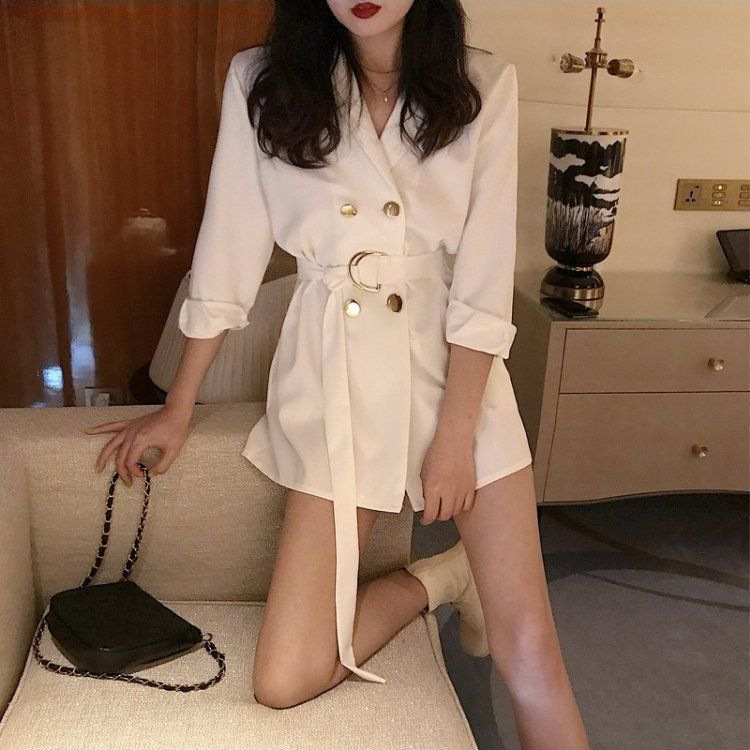 Spring and Autumn retro Korean style waist slimming niche belt suit jacket goddess style design profile loose suit