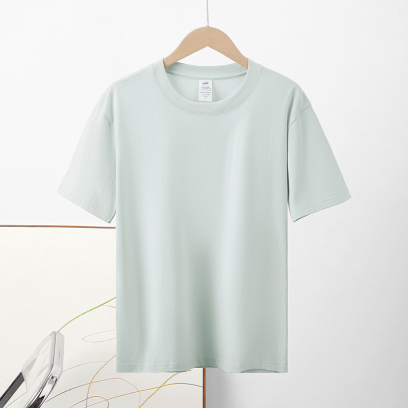 Picture of Japanese Style 230g Pure Cotton Short-Sleeved T-Shirt Women's Right Shoulder Round Neck Top Pure Color Half-Sleeved Bottoming Shirt Clothes Men's Wholesale
