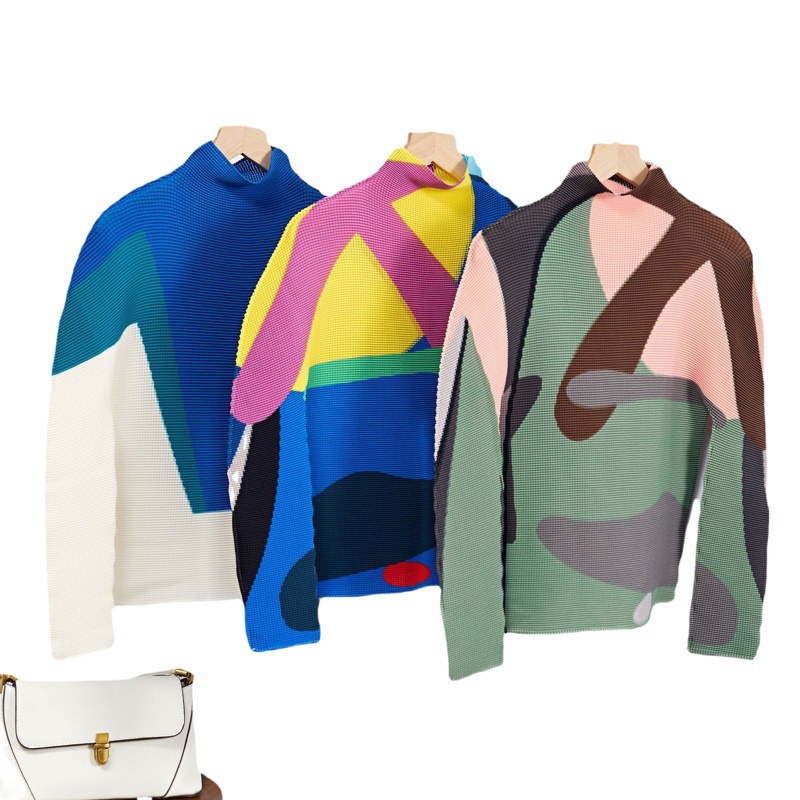 Spring 2025 Cross-border European and American Fashion Semi-high Neck Bottoming Top Pleated Drape Skirt Western Style Ladies suit