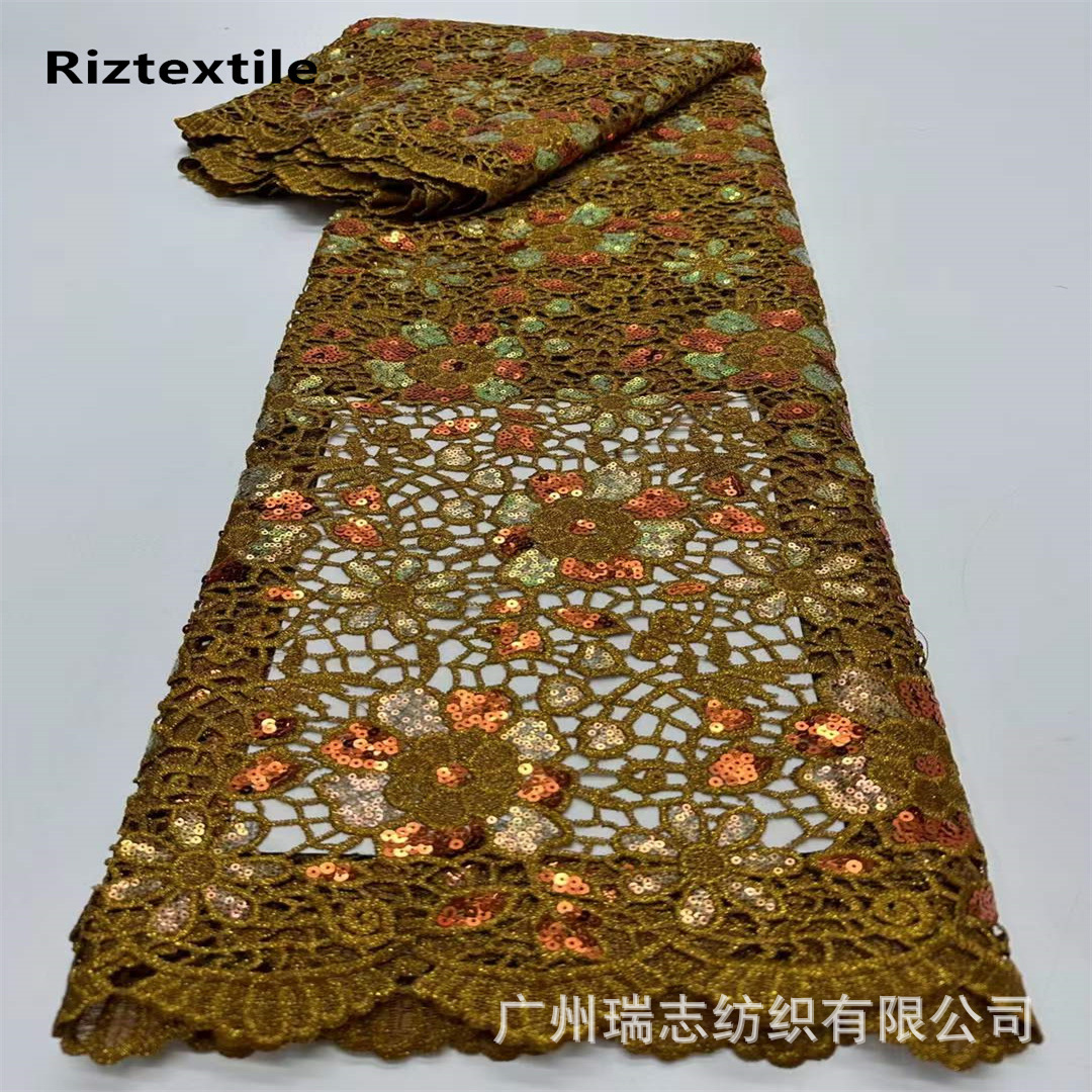 Picture of Nigeria Hollow Sequin Water Soluble Embroidered Cloth African Wedding Dress Dress Lace Fabric african lace