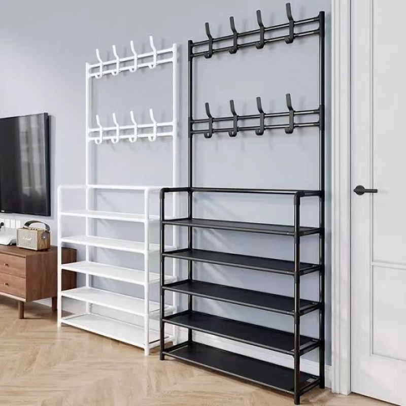 Picture of Multi-layer shoe rack household floor hanger shoe and hat integrated coat rack door simple rental house storage rack shoe rack