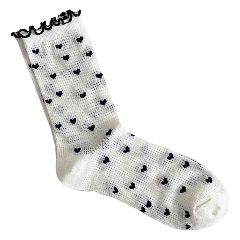 Colorful polka dot mid-calf length socks for Women summer thin mesh sweet girl socks Japanese cute little love pile socks