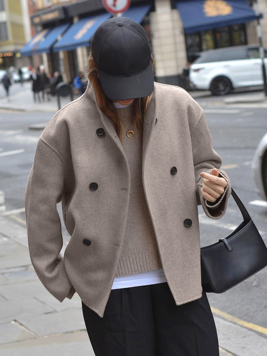 Picture of Designed Brown Double-Breasted Woolen Outwear for Women Winter Thickeneded Woolen Outwear Mid-Length 2025 Cross-Border Women's Clothing