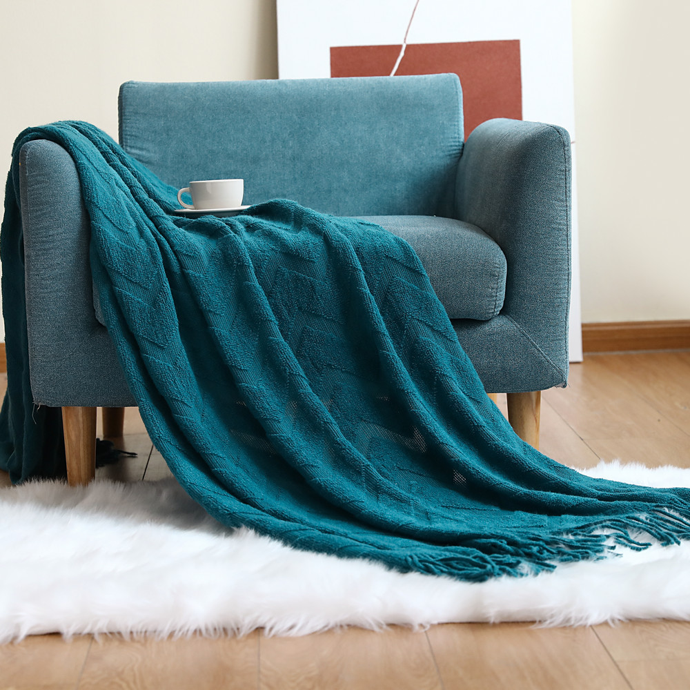 Picture of Sofa Throw Blanket Herringbone Knitted Blanket Office Air Conditioning Nap Blanket Shawl Blanket Geometric Jacquard Blanket with Towel