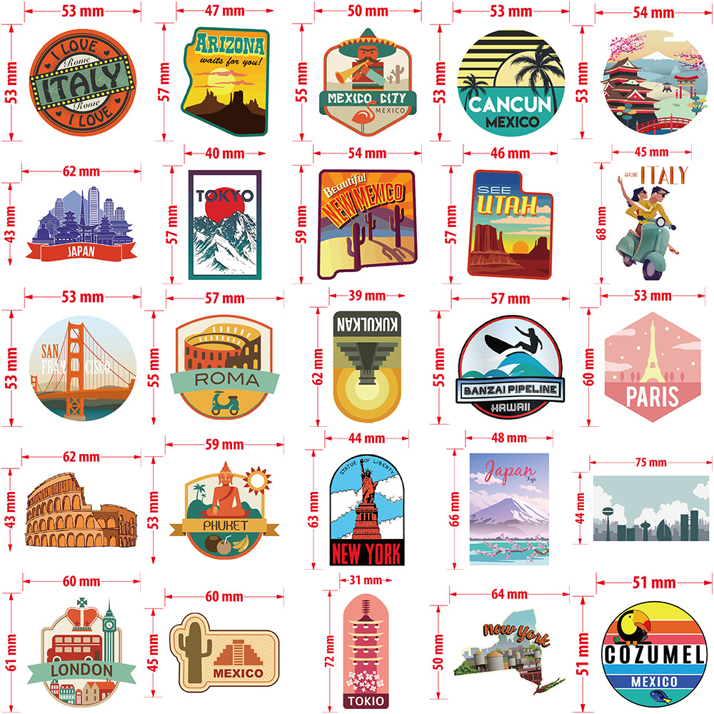 Picture of 50 pieces city travel landscape stickers luggage skateboard luggage laptop phone case body stickers waterproof
