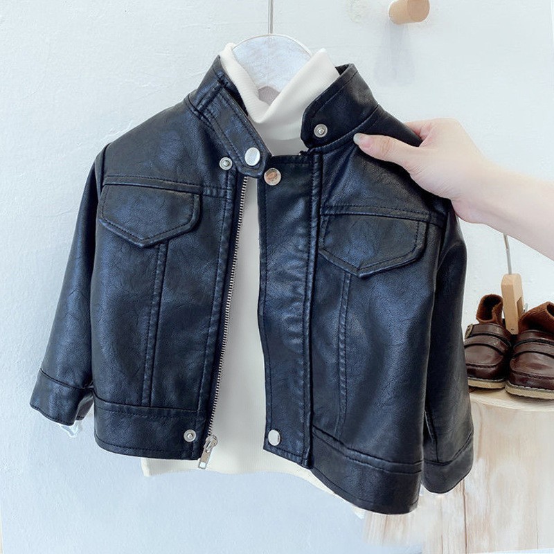 Picture of 2024 spring and autumn children's leather jacket leather fashionable cardigan motorcycle coat Korean handsome boy coat T11