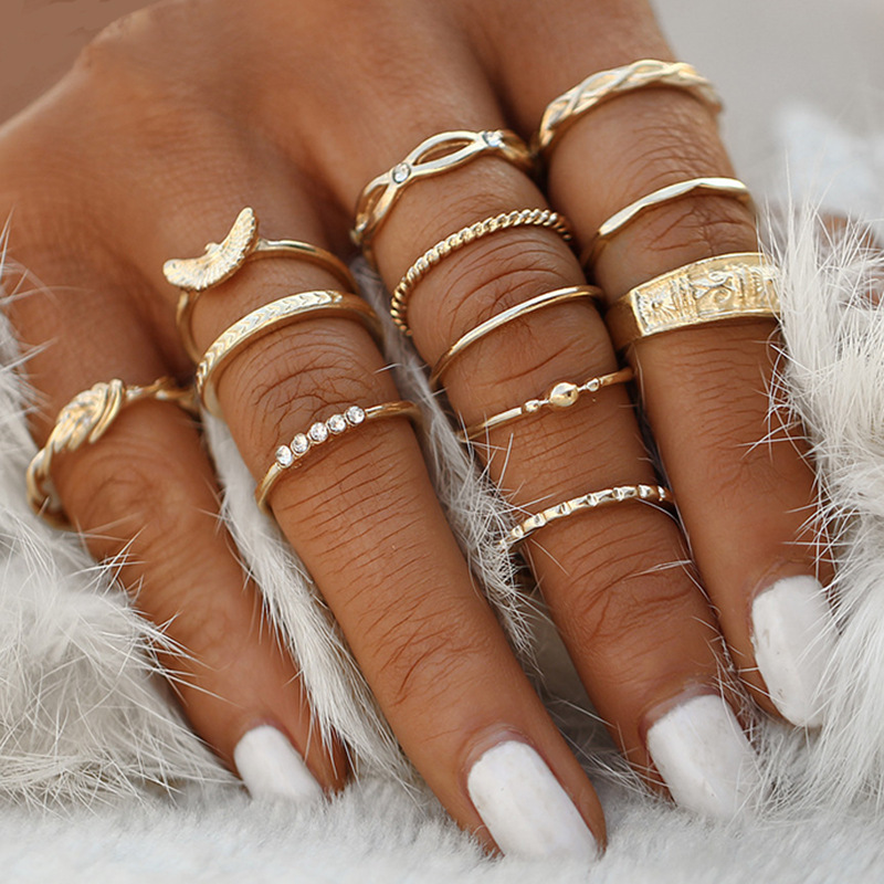 European and American cross-border e-commerce jewelry Amazon gold fashion 12-piece set suit ring wholesale