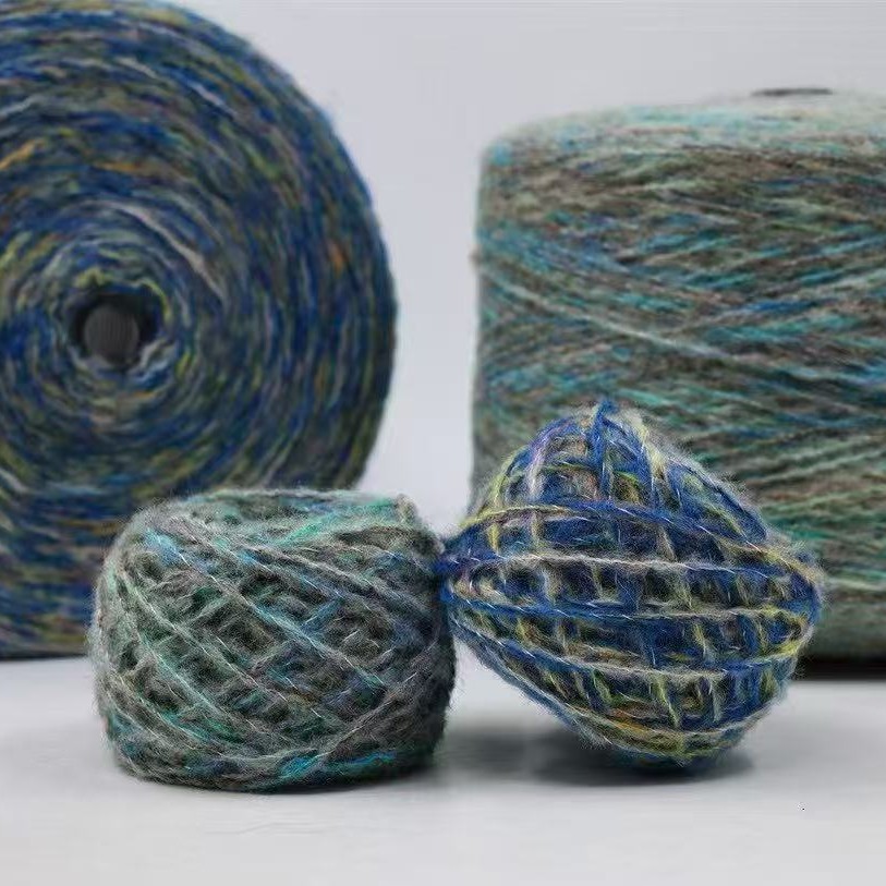1/2Nm Colorful Wool Mohair Colorful Alpaca Mohair Tweed Yarn Iridescent Wool Mohair