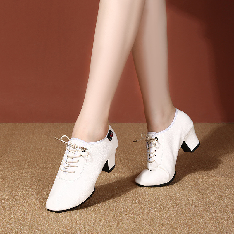 Picture of New Women's Latin Dance Shoes Soft Sole Square Dance Adult Teacher Middle Heel Beef Shoes Ballroom Dance Shoes