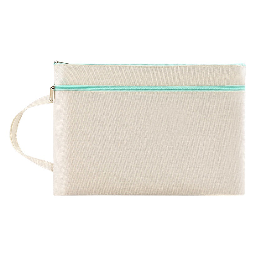 Morandi A4 Canvas Bag Double Layer Large Capacity Information Bag Student Test Paper Storage Bag Portable Zipper File Bag