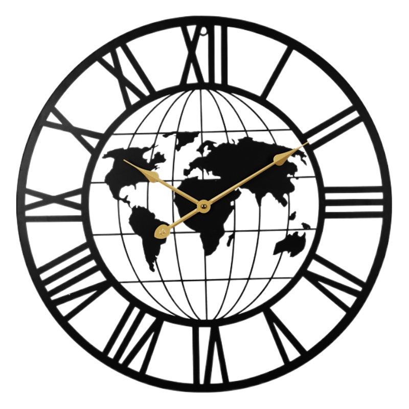 Creative cross-border map clock Amazon clock hot selling silent iron decorative wall clock earth wall watch