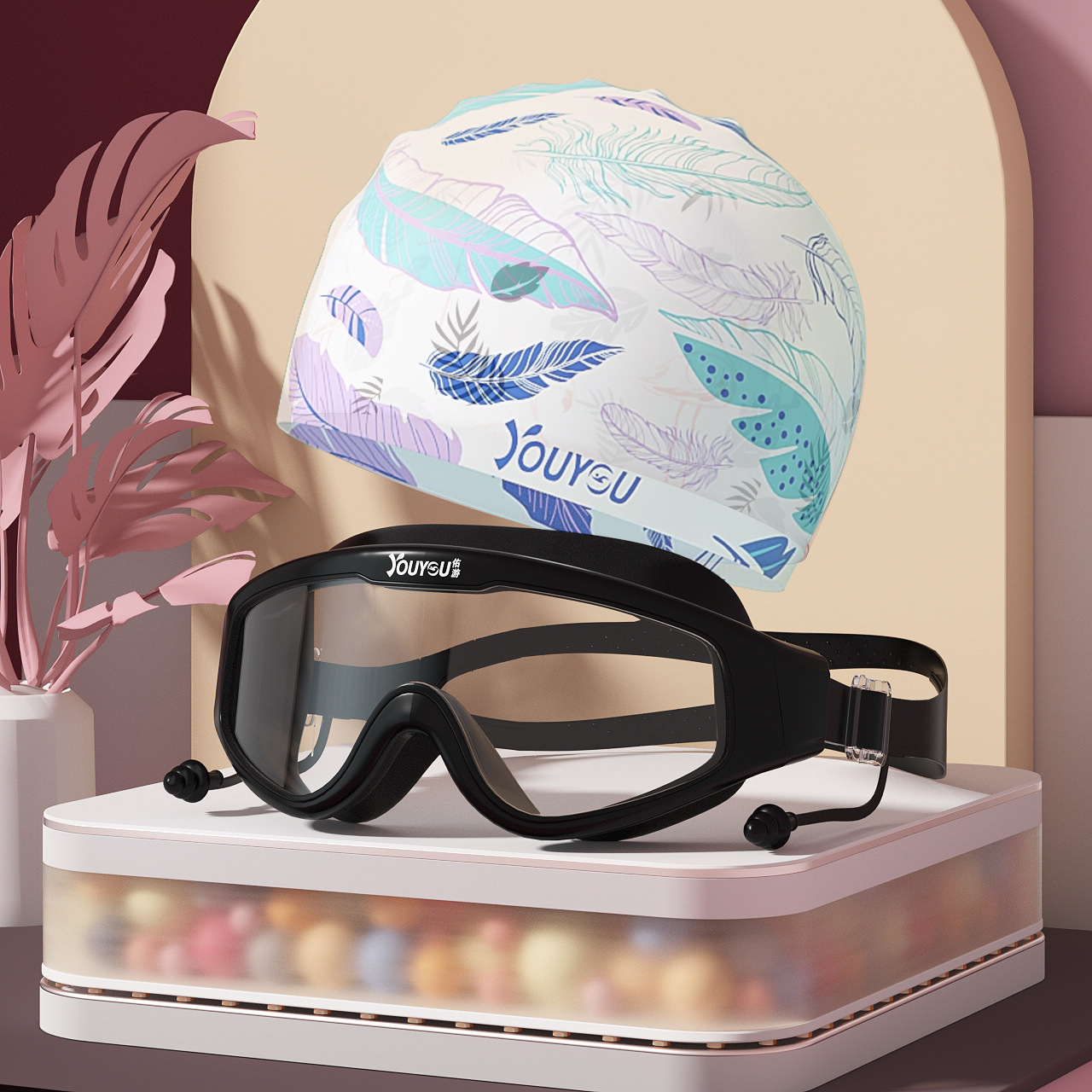 Picture of Swimming Goggles Women Waterproof Anti-fog HD Large Frame Swimming Glasses Women Professional Diving Swimming Cap Swimming Equipment suit