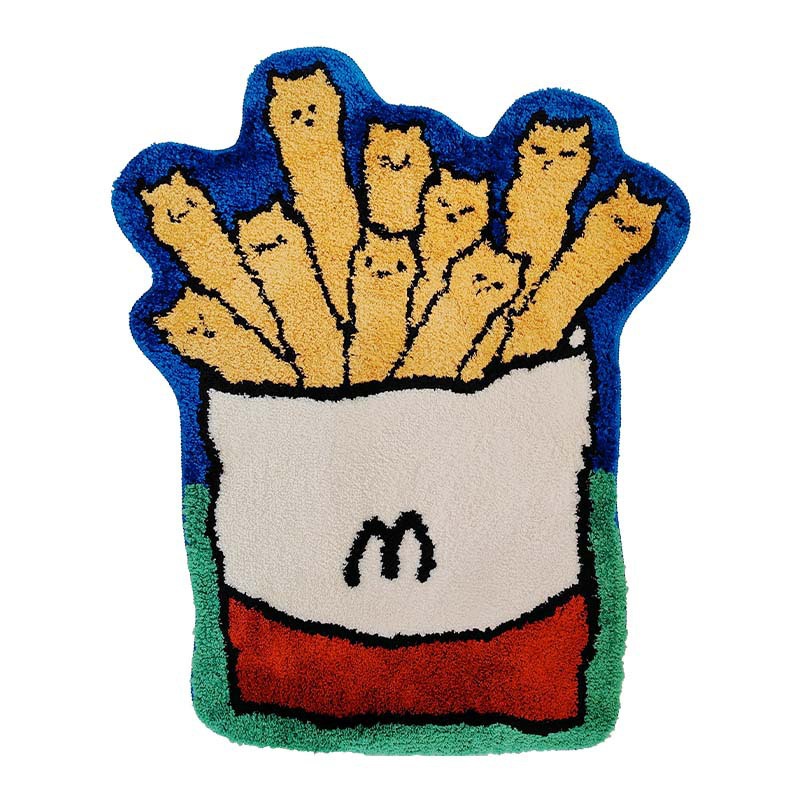 Picture of Cartoon Fries Shape Bedroom Decorative Carpet Full Shop Children's Room Spaced Cool Bedside Blanket Cats Flocking Mat