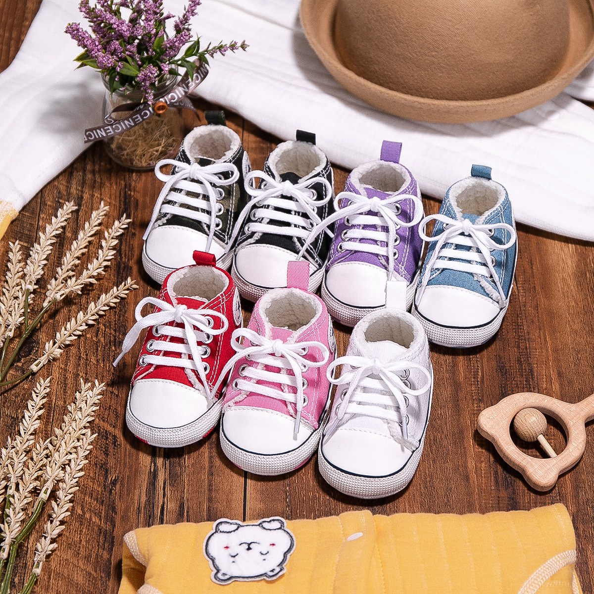 Picture of New winter baby shoes cotton shoes fleece-lined warm canvas shoes baby non-slip soft bottom toddler shoes baby shoes