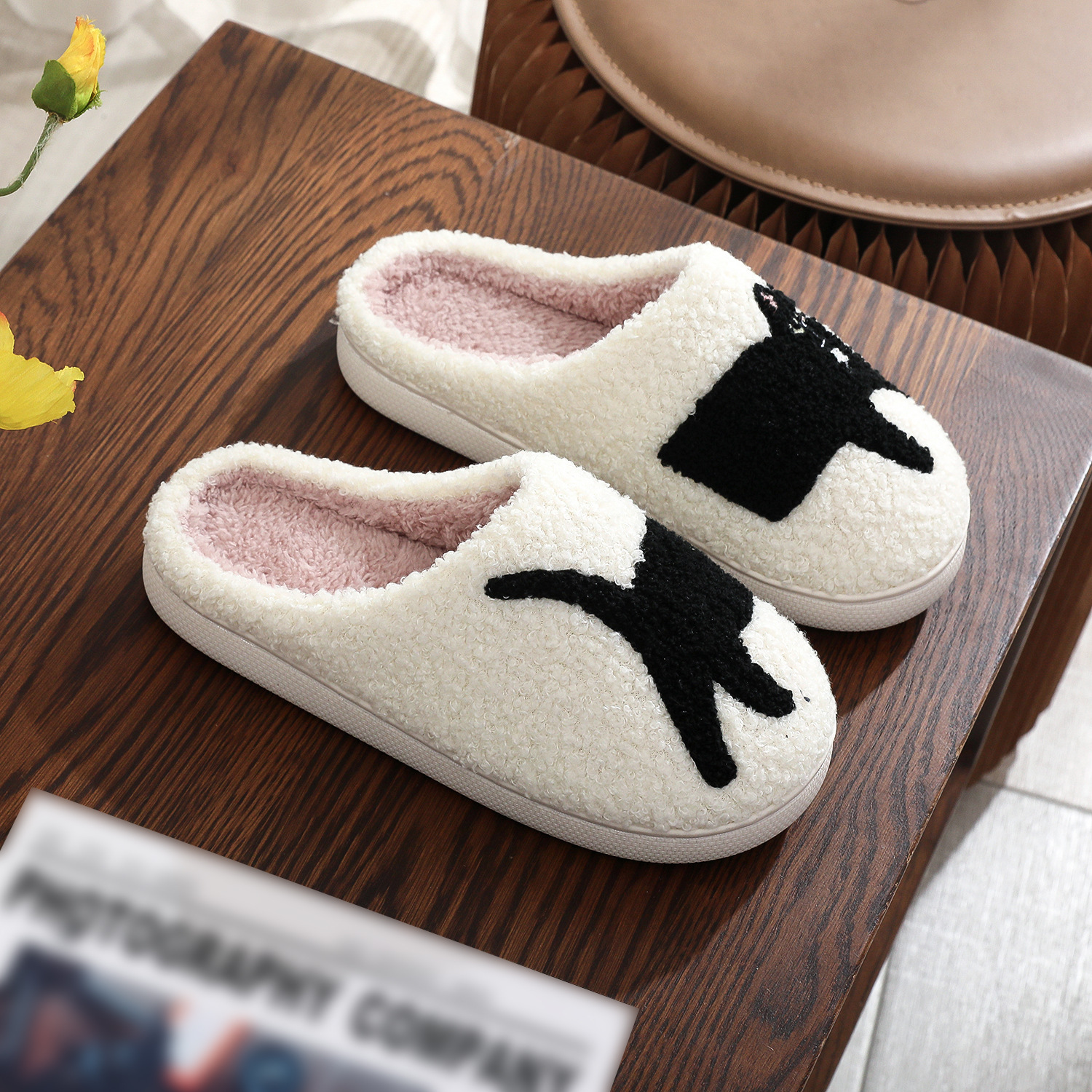 New European and American Cross-border Pet Cat Explosions Embroidered Cotton Slippers for Men and Women Home Winter Wool Slippers TEMU Hair