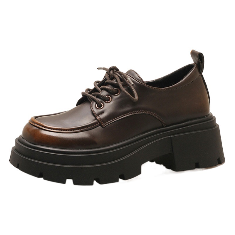 British Style Thick-Soled Small Leather Shoes for Women, 2025 New Style, Versatile Black Lace-Up Jk Loafers for All Seasons, Thick-Heeled Flats