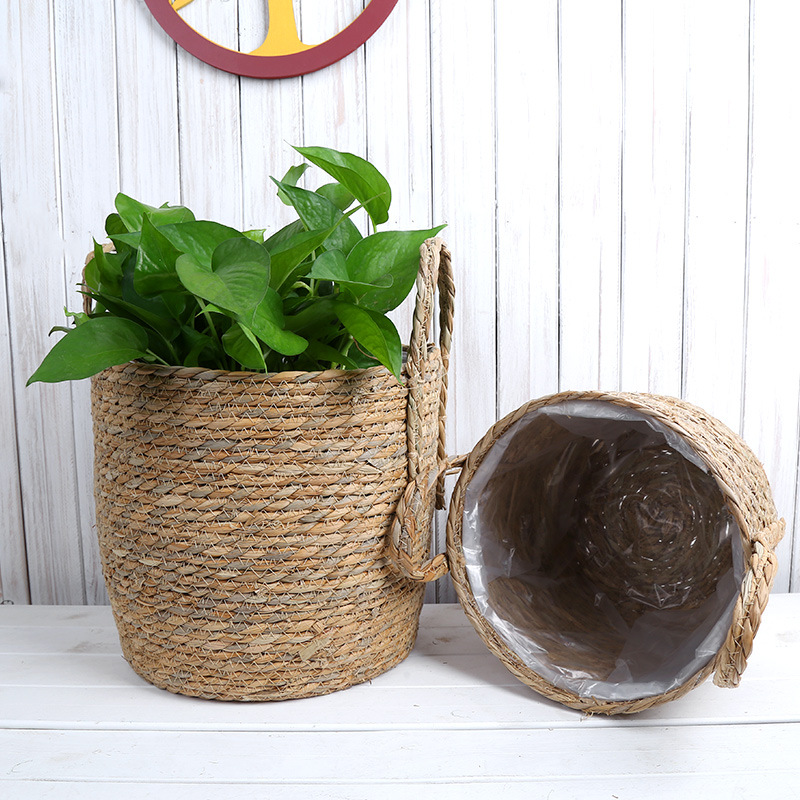 Picture of Cross-border Hot Sale Straw Rattan Flower Basket Creative Home Woven Basket Balcony Living Room Decoration Green Plant Potted Flower Pot