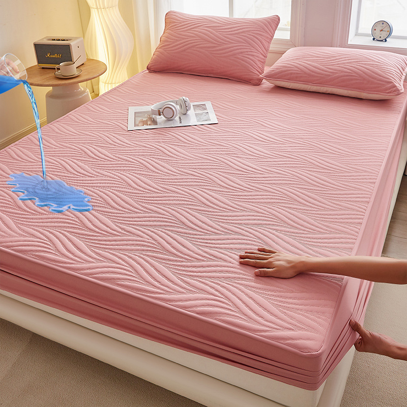 Picture of Class A water-washed cotton-padded waterproof bed hat Simmons mattress anti-slip urine-proof protective cover dust-proof bedspread three-piece set