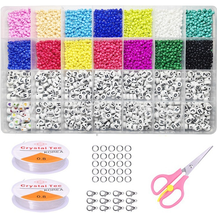 Picture of European and American rice beads letter beads glass beads 3mm elastic line suit boxed Southeast Asian explosions DIY jewelry accessories