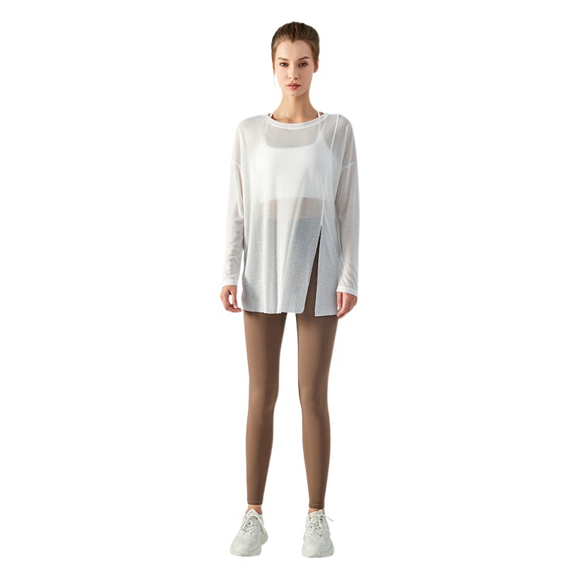 Tencel Yoga Blouse, Long, Knotted, Long-Sleeved, Loose, Thin Sports Top, Casual Loose Fitness Wear