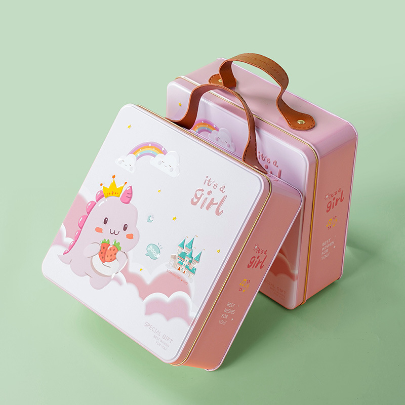 Source manufacturers biscuit portable box baby birthday gift box candy box return gift square tinplate wholesale