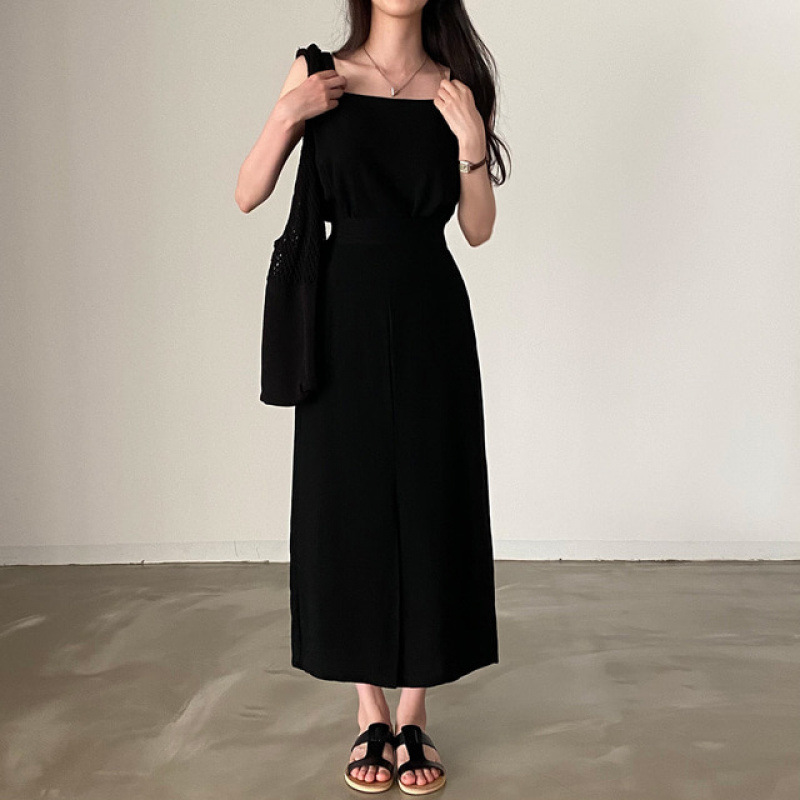 Picture of Korean Chic Summer Simple and Versatile Square Neck Sleeveless Cotton and Linen Vest Vest + High Waist Slit Skirt Suit