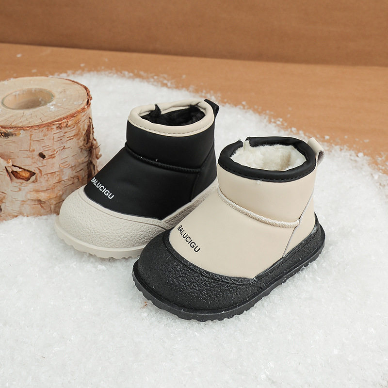 2025 Waterproof Boys' Snow Boots, Winter New Children's Ankle Boots, Girls' Fleece-Lined Warm Cotton Boots, Leather Boots, Non-slip Shoes