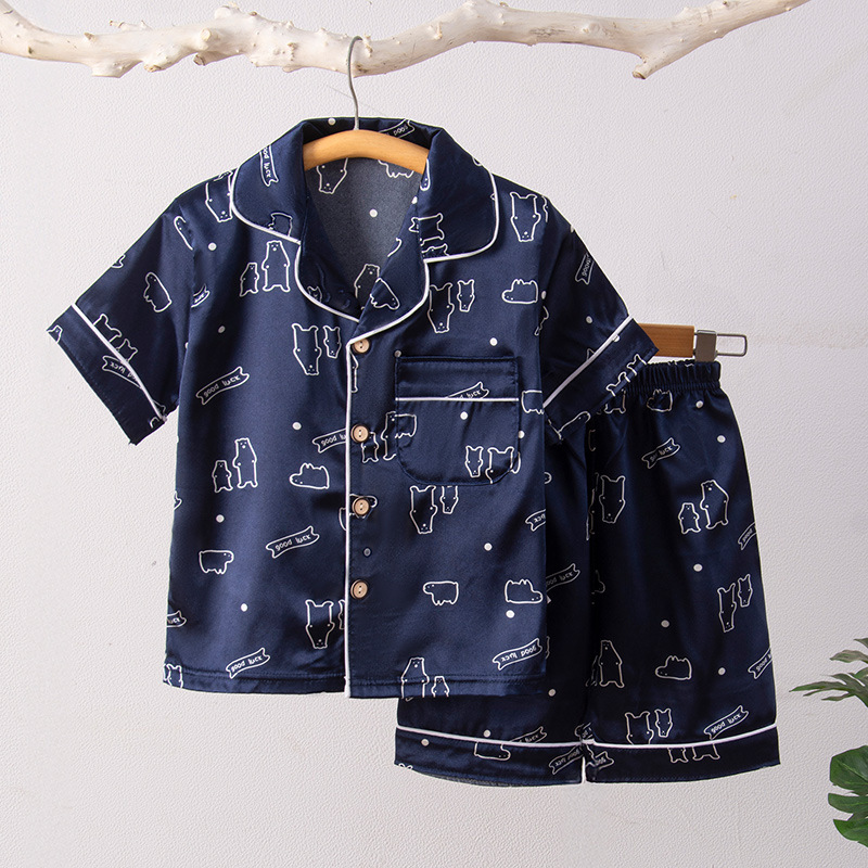 Picture of Children's Home Suit Summer Thin Boys and Girls Short-sleeved Cropped Pants Air-conditioning Suit 3-8 Children's Pajamas