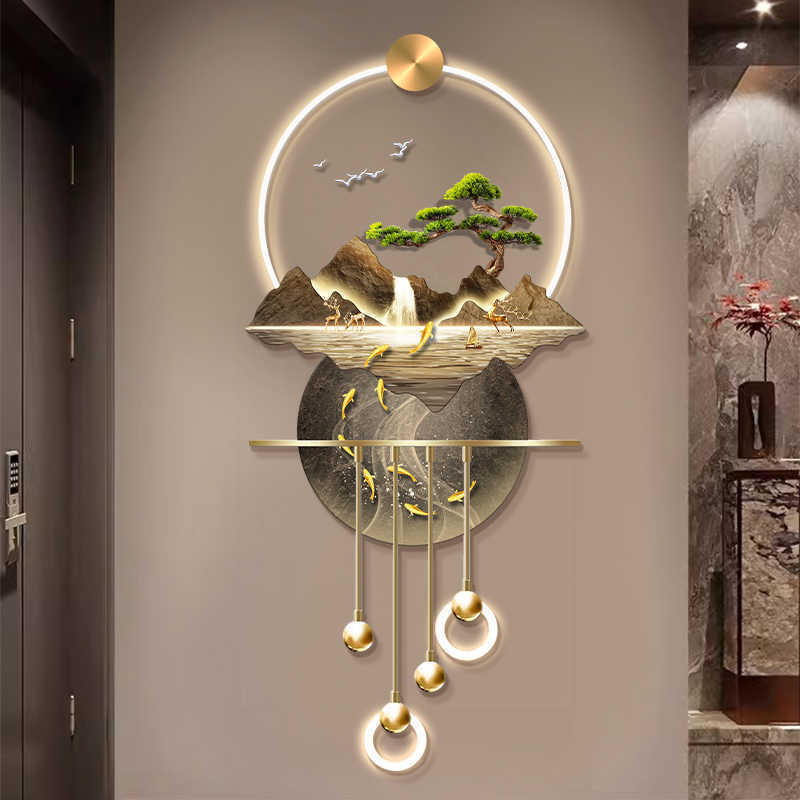 Running Water Wealth Entrance Decorative Painting Landscape High-end Three-dimensional LED Wall Lamp New Chinese Style Home Entrance Corridor Hallway Hanging Painting